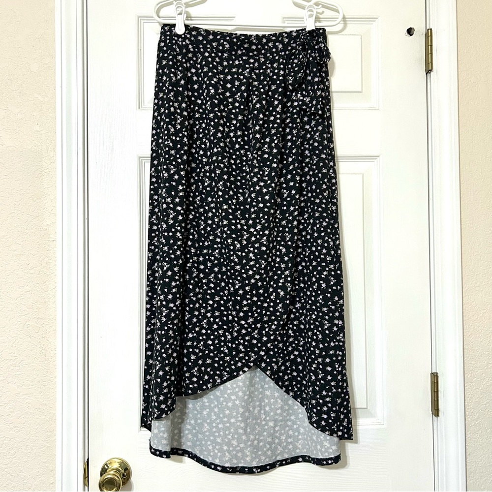 SO Black and Purple Floral Midi Skirt